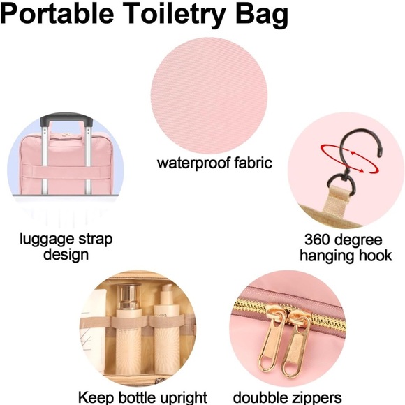 Travel Toiletry Bag Extra Large Water-resistant Cosmetic Bag with Hanging Hook - Picture 4 of 7